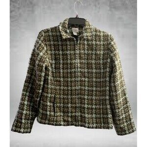 Chico's Womens 0(S) Brown Blue Tan Houndstooth Zip Up Lined Coat Jacket